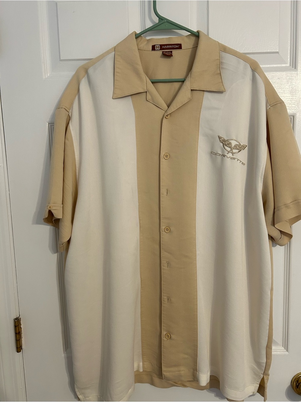 Harriton Corvette Men's Cream and Tan Button-Up Camp Shirt